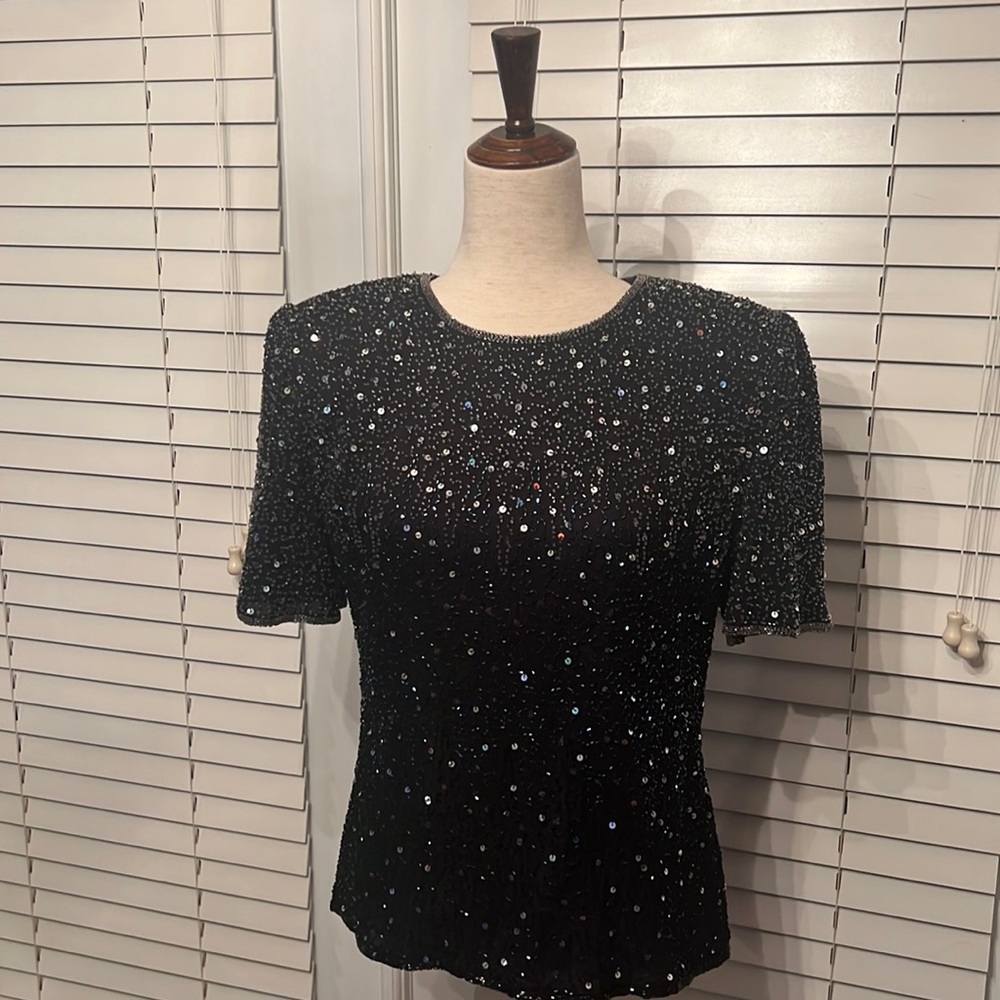 Vintage Stenay Beaded Sequin Silk Blouse